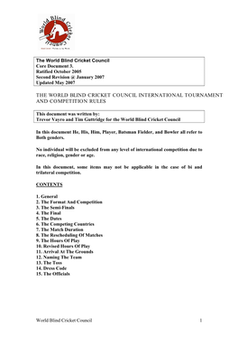 The World Blind Cricket Council International Tournament and Competition Rules