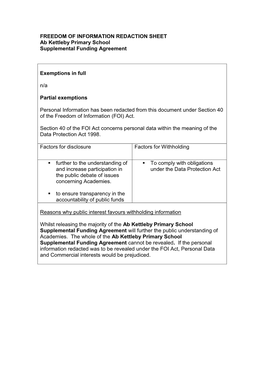 Ab Kettleby Primary School Supplemental Funding Agreement