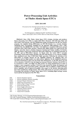 Power Processing Unit Activities at Thales Alenia Space ETCA