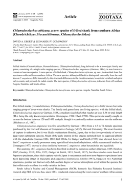 Zootaxa, Chlamydoselachus Africana, a New Species Of