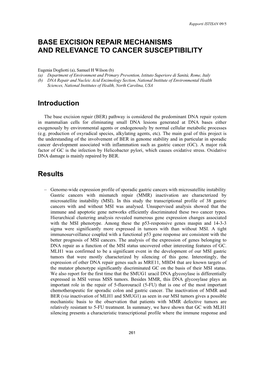 Base Excision Repair Mechanisms and Relevance to Cancer Susceptibility