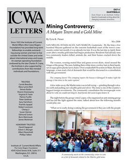 Mining Controversy: Letters a Mayan Town and a Gold Mine