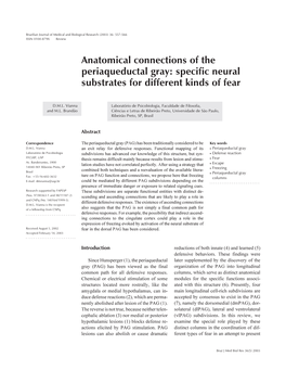 Anatomical Connections of the Periaqueductal Gray: Specific Neural Substrates for Different Kinds of Fear