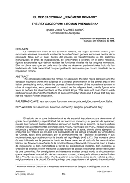 Fenómeno Romano? the Rex Sacrorum: a Roman Phenomena?