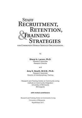 Staff Recruitment, Retention, Training & Strategies for Community Human Services Organizations
