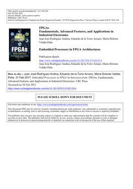 Fpgas Fundamentals, Advanced Features, and Applications in Industrial Electronics Embedded Processors in FPGA Architectures
