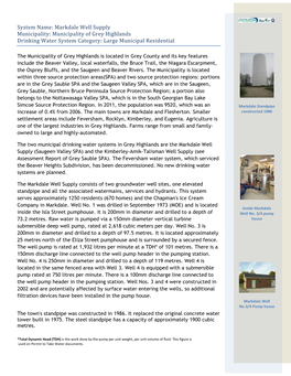 System Name: Markdale Well Supply Municipality: Municipality of Grey Highlands Drinking Water System Category: Large Municipal Residential