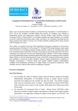 Campaign Period Incidents Prior to Second Phase Parliamentary And