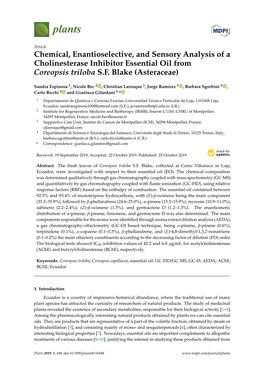 Chemical, Enantioselective, and Sensory Analysis of a Cholinesterase Inhibitor Essential Oil from Coreopsis Triloba S.F