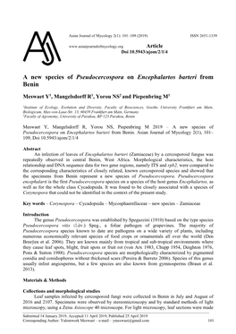 A New Species of Pseudocercospora on Encephalartos Barteri from Benin