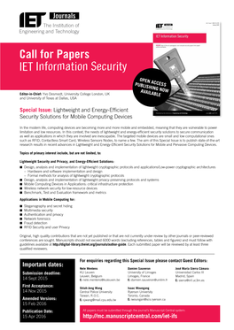 Call for Papers IET Information Security