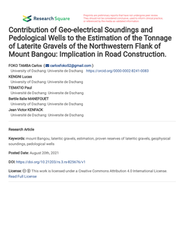 Contribution of Geo-Electrical Soundings and Pedological Wells