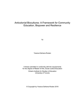 Anticolonial Biocultures: a Framework for Community Education, Biopower and Resilience