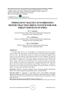 Permanent Magnet Synchronous Motor Traction Drive System for Sub- Urban Services in India