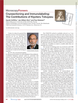 Cryosectioning and Immunolabeling: the Contributions of Kiyoteru Tokuyasu Gareth Griffiths,1 Jan-Willem Slot,2 and Paul Webster3*