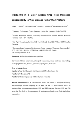 Wolbachia in a Major African Crop Pest Increases Susceptibility To