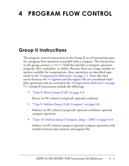 ADSP-21160 SHARC DSP Instruction Set Reference, Program Flow Control