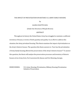 THE IMPACT of PRIVATIZATION on HISTORIC U.S. ARMY FAMILY HOUSING by ALANA COLE