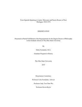 From Spanish-Speaking to Latino: Mexicans and Puerto Ricans in West Michigan, 1924-1978