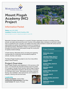 Mount Pisgah Academy (NC) Project Information Packet