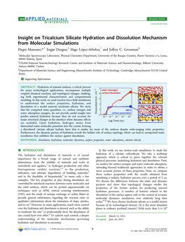 Insight on Tricalcium Silicate Hydration and Dissolution