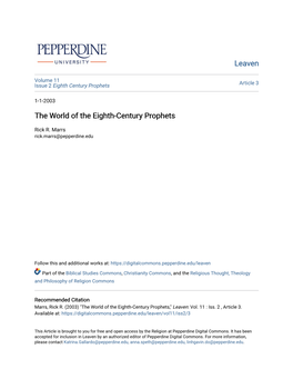 The World of the Eighth-Century Prophets