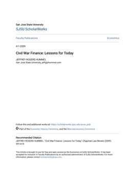 Civil War Finance: Lessons for Today