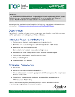 Vaginoplasty: Summary for Primary Care Providers