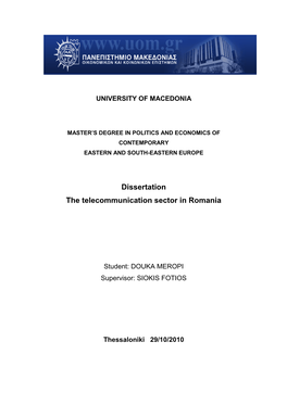 The Telecommunication Sector in Romania