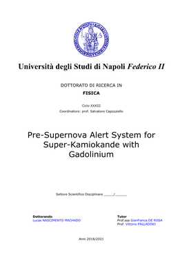 Università Degli Studi Di Napoli Federico II Pre-Supernova Alert
