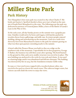 Miller State Park History