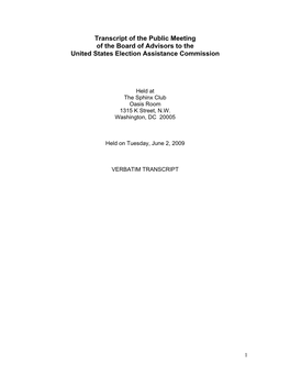 Transcript of the Public Meeting of the Board of Advisors to the United States Election Assistance Commission