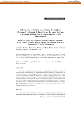 Coleópteros Y Sírfidos Saproxílicos (Coleoptera; Diptera: Syrphidae) De Las Dehesas Del Oeste Ibérico: La Reserva Biológica De Campanarios De Azaba (Salamanca)