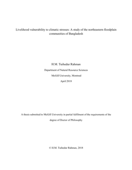 Livelihood Vulnerability to Climatic Stresses: a Study of the Northeastern Floodplain Communities of Bangladesh