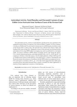 Antioxidant Activity, Total Phenolics and Flavonoid Contents of Some Edible Green Seaweeds from Northern Coasts of the Persian Gulf