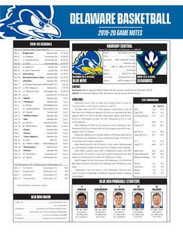 Delaware Basketball 2019-20 Game Notes