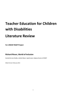 Teacher Education for Children with Disabilities Literature Review