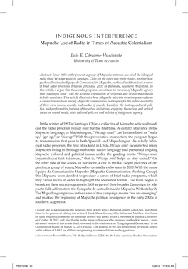 INDIGENOUS INTERFERENCE Mapuche Use of Radio in Times of Acoustic Colonialism