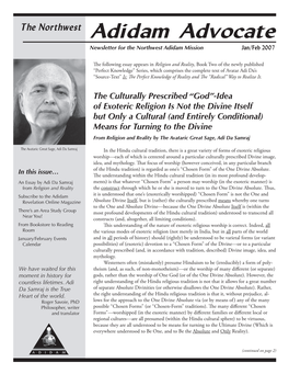 The Northwest Adidam Advocate Newsletter for the Northwest Adidam Mission Jan/Feb 2007