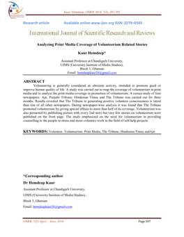 Analyzing Print Media Coverage of Volunteerism Related Stories