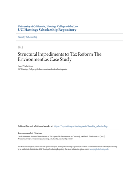 Structural Impediments to Tax Reform the Environment As Case Study Leo P