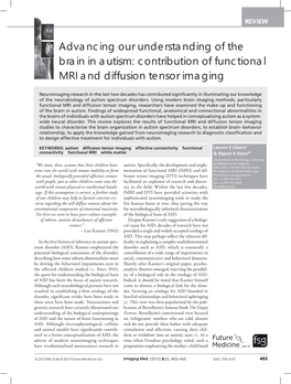 Advancing Our Understanding of the Brain in Autism: Contribution of Functional MRI and Diffusion Tensor Imaging