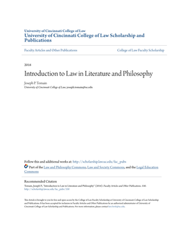 Introduction to Law in Literature and Philosophy Joseph P