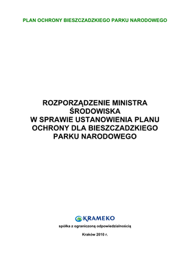 Projekt Planu Ochrony Bieszczadzkiego Parku Narodowego