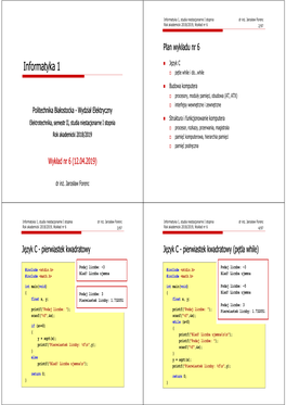 Informatyka 1, Studia Niestacjonarne I Stopnia Dr Inż