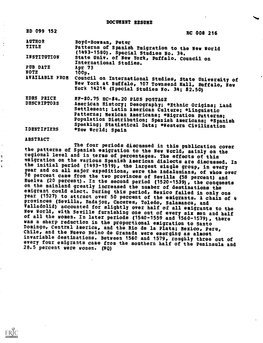 Patterns of Spanish Emigration to the New World (1493-1580). Special