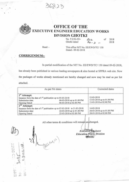 OFFICE of the EXECUTIVE ENGINEER EDUCATION WORKS DIVISION GHOTKI No