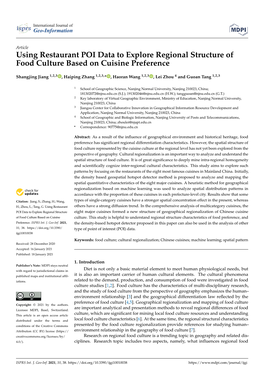 Using Restaurant POI Data to Explore Regional Structure of Food Culture Based on Cuisine Preference