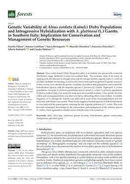 Genetic Variability of Alnus Cordata (Loisel.) Duby Populations and Introgressive Hybridization with A