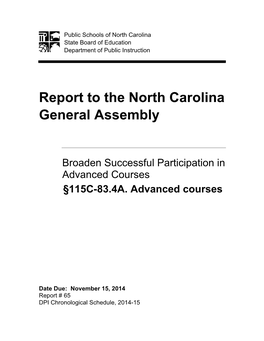 Report to the North Carolina General Assembly